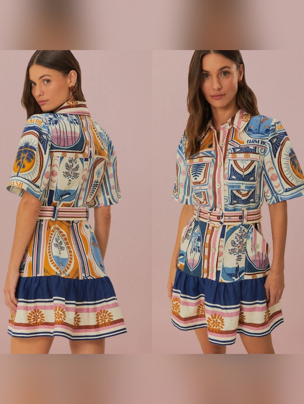 Farm Rio Cerrado Stamps Mini Dress